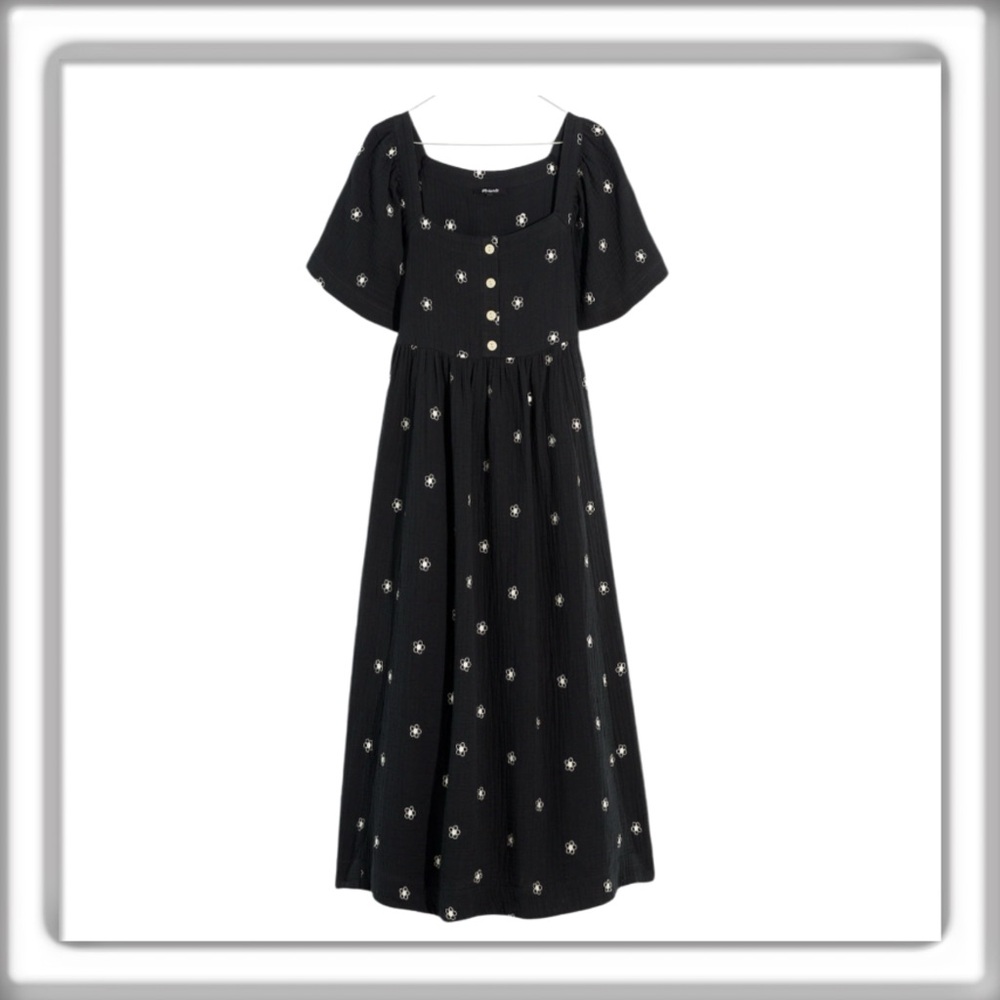 Madewell Black Floral Midi Dress